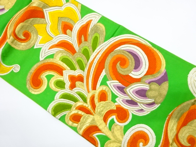 JAPANESE KIMONO / ANTIQUE FUKURO OBI / SILK / WOVEN ABSTRACT FLORAL ARABESQUE